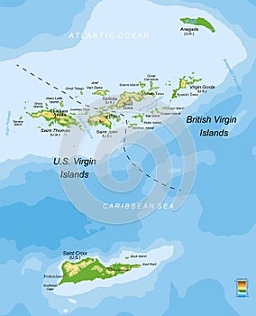 U.S. and British Virgin islands physical map