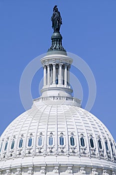 U.S. Capitol Dome and Statue of Freedom with Indian Headdress overlooks Washington D.C.