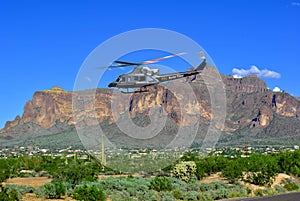 U.S. Customs Border Patrol helicopter Flying Low Casa Grande Arizona