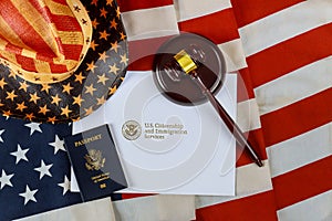 U.S deportation Immigration justice and law concept American flag Official department USCIS Department of homeland Security United photo