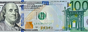 U.S. dollar vs Euro in one banknote concept