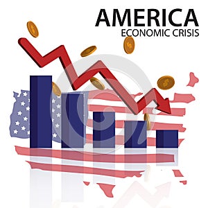 The U.S. economic crisis. Concept bad economy reduction, market fall. Vector illustration.