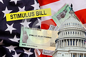 U.S. Economic STIMULUS RELIEF PROGRAM Bill Coronavirus financial relief checks from government USA dollar cash banknote on