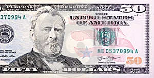 A U.S. fifty 50 Dollar Bill close up of Grant.