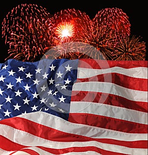 U.S. Flag and Fireworks