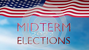 U.S. midterm election 2022. Voting day. USA flag with text.