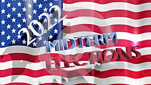 U.S. midterm election 2022. Voting day. USA flag with text.