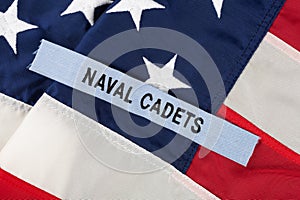 U.S. Naval Cadets Branch Tape on national USA flag photo