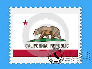U.S. state of California Flag with Postage Stamp Vector illustration Eps 10