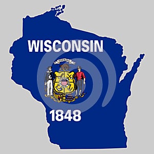U.S. state of Wisconsin Flag Map Vector illustration Eps 10
