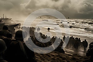 U.S. troops wading to Utah Beach during the D-Day. Neural network AI generated