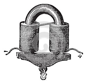 U-shaped Electromagnet, vintage engraved illustration