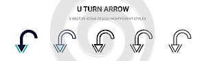 U turn arrow icon in filled, thin line, outline and stroke style. Vector illustration of two colored and black u turn arrow vector