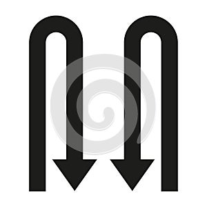U turn icon. Reverse movement vector. Road direction sign. Navigation black arrow.
