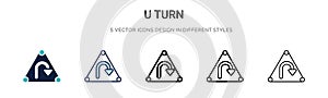U turn sign icon in filled, thin line, outline and stroke style. Vector illustration of two colored and black u turn sign vector