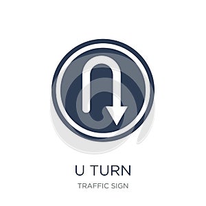 U turn sign icon. Trendy flat vector U turn sign icon on white b