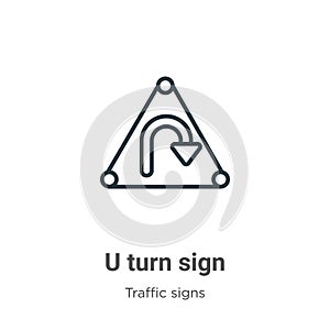 U turn sign outline vector icon. Thin line black u turn sign icon, flat vector simple element illustration from editable traffic