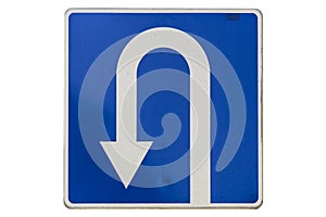 `U-Turn` traffic road sign isolated on white