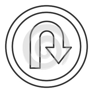U-turn traffic sign thin line icon, Navigation concept road sign with turn symbol on white background, U-Turn road sign