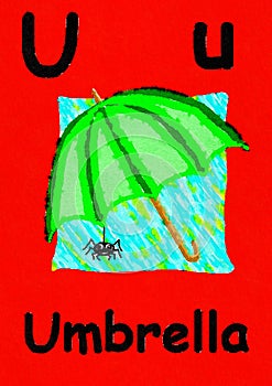 U is for umbrella. Learn the alphabet and spelling.