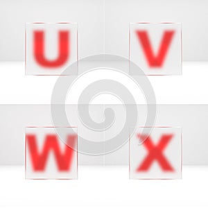 U, V, W, X letters through matte glass