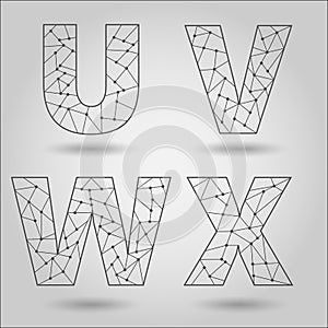 U V W X Vector mesh letters, vector illustration