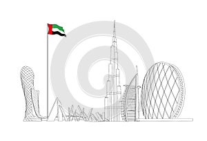 UAE buildings outlined in white background vector