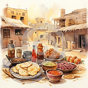 UAE Cuisine and Traditional Food Illustration photo