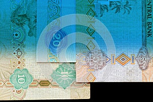 UAE dirham currency notes. Money background blue color toned