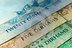 UAE Dirhams. Banknote background