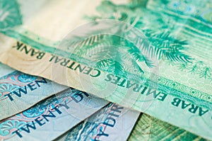 UAE Dirhams. Banknote background