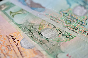 UAE Dirhams. Banknote background