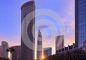 UAE, Dubai downtown financial skyline and business shopping center near Dubai Mall