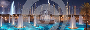 UAE, Dubai Fountain, the largest fountain complex in the world, with grand water shows