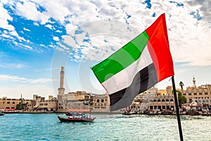 UAE flag and Abra boat in Dubai