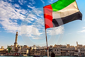 UAE flag against bay Creek, Dubai