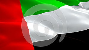 UAE flag Closeup 1080p Full HD 1920X1080 footage video waving in wind. National 3d UAE flag waving. Sign of United Arab Emirates s