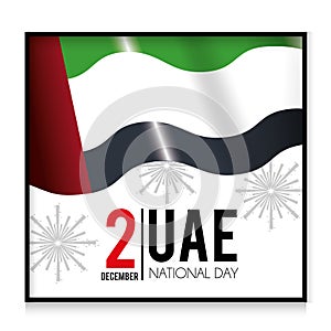 Uae flag with firewords to patriotic national day