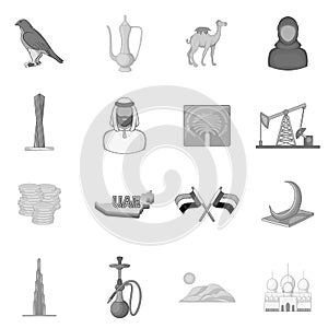 UAE icons set, black monochrome style