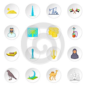 UAE icons set, cartoon style