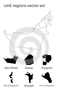 UAE map with shapes of regions. photo