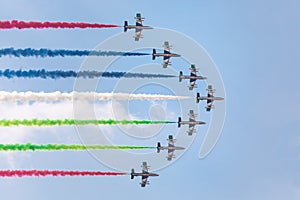 UAE national air performance squadron flying in the sky. photo