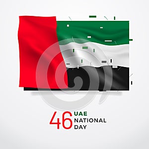 UAE National Day 46. Realistic national flag with folds with geometric objects. Easy to use in your design layout of posters, bann