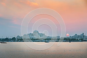 UAE Presidential Palace in Abu Dhabi , United Arab Emirates at sunset