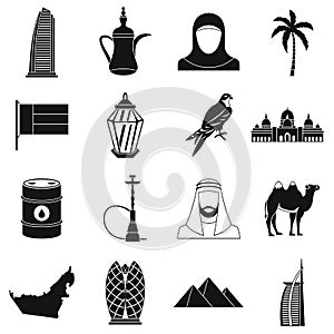 UAE travel icons set, simple style