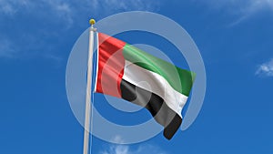 UAE United Arab Emirate Flag Country 3D Rendering in Blue Sky Background