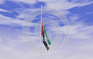 UAE United Arab Emirates Flag Half Mast - Sign of Mourning - 3D Illustration