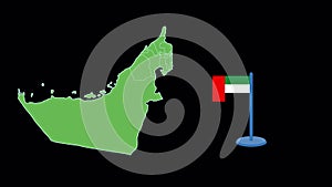 UAE United Arab Emirates Flag and Map Shape Animation