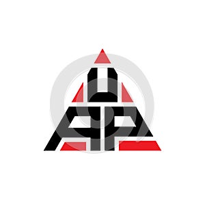 UAP triangle letter logo design with triangle shape. UAP triangle logo design monogram. UAP triangle vector logo template with red