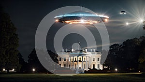 UAPs, UFOs Hovering Over the Whitehouse, created with Generative AI technology
